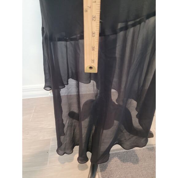 VTG California Dynasty Black Beaded Lace Chiffon Slip Dress L Asymmetrical Hem - Picture 8 of 10